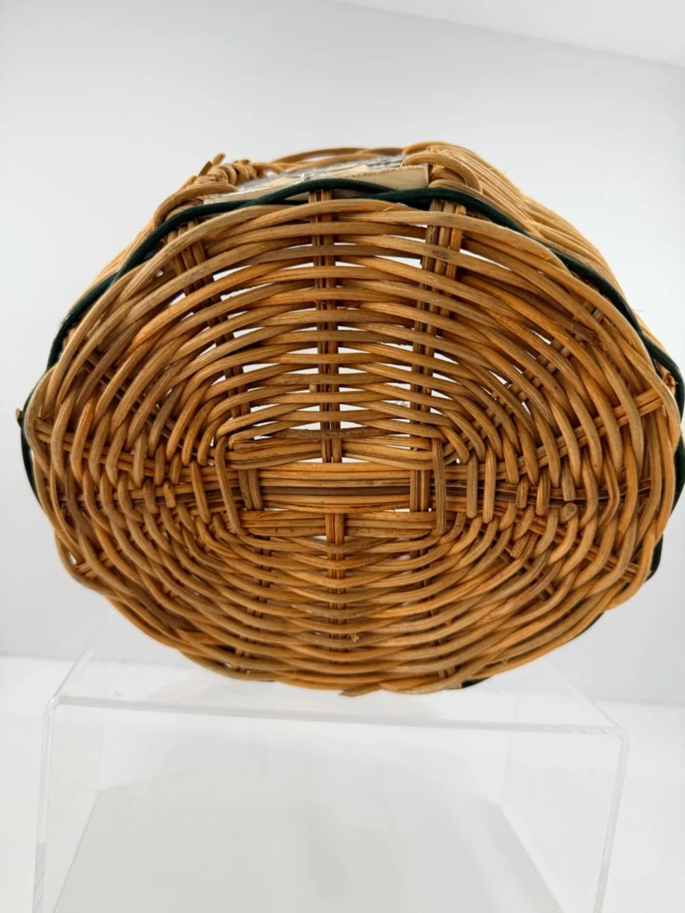 Vtg 1970s Handwoven Wicker Tile Basket 12x9 Botanical Leaf Cottagecore Farmhouse